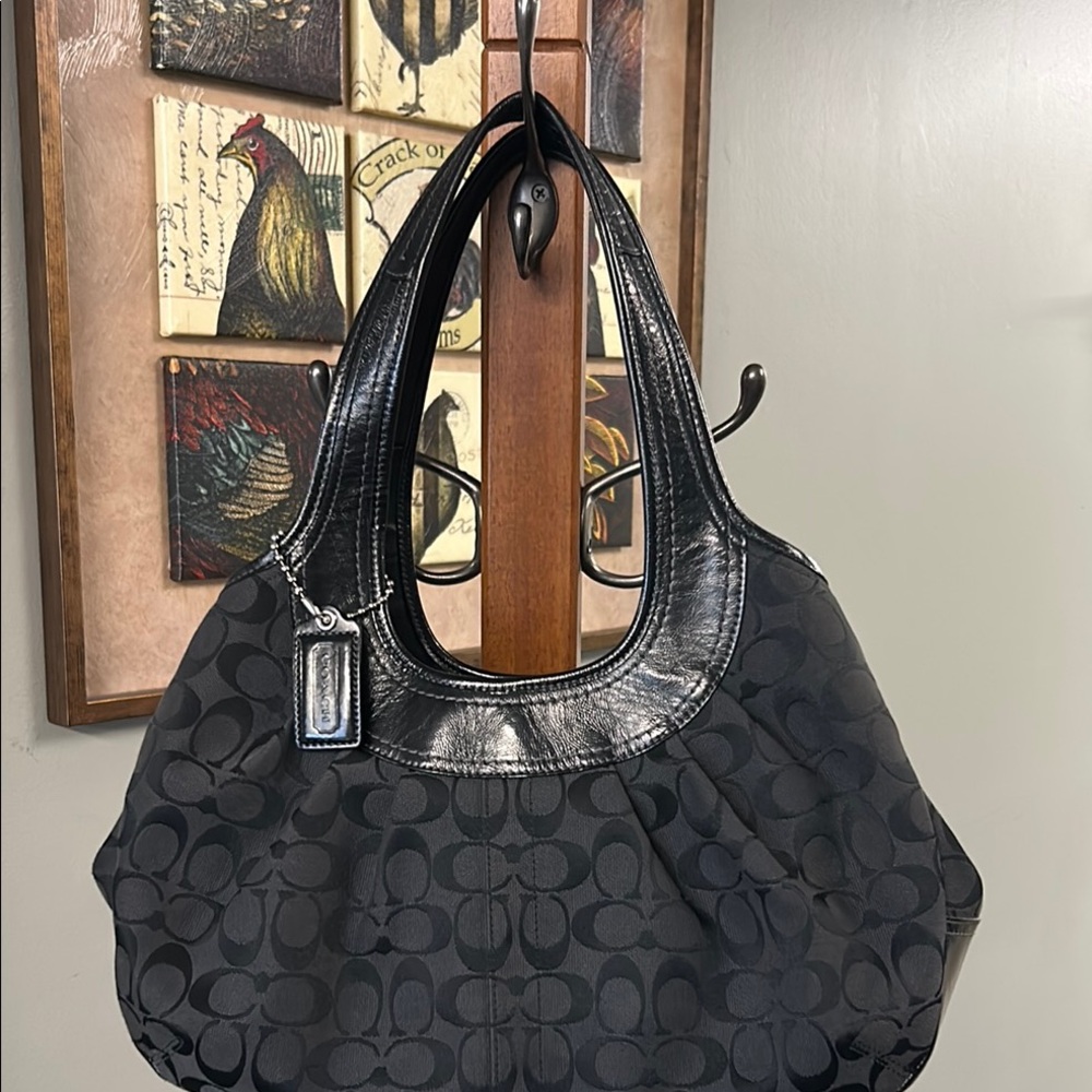 Coach Black Signature Jacquard Shoulder Hobo